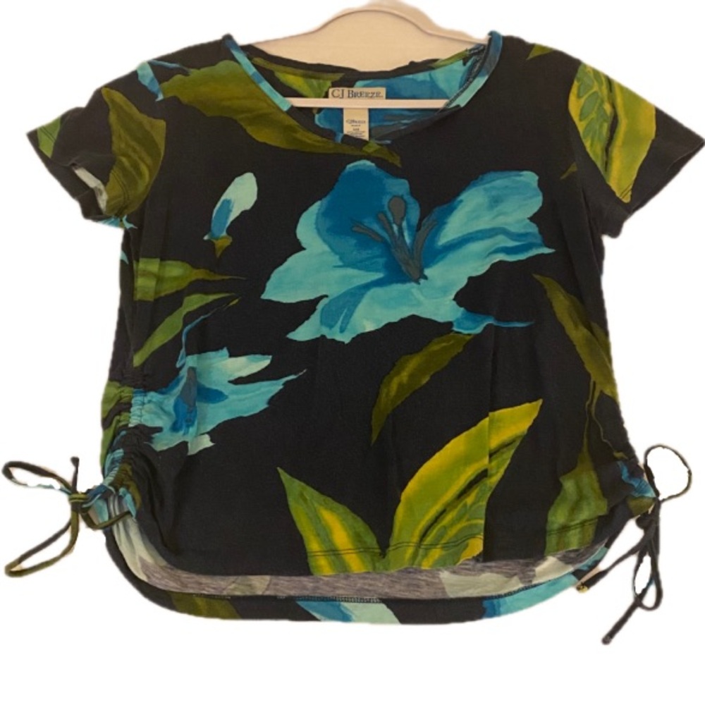 CJ Breeze Women’s Small Blue and Green Relaxed Floral Print Blouse